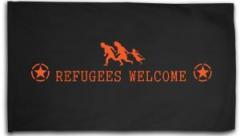 Zur Fahne / Flagge (ca. 150x100cm) "Refugees welcome (Stern)" für 16,10 € gehen.