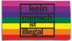 Zur Fahne / Flagge (ca. 150x100cm) "Regenbogen - Kein Mensch ist Illegal" für 25,00 € gehen.