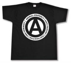 Zum T-Shirt "Animal-Friendly - Anti-Fascist - Gay Positive - Pro Feminist" für 15,00 € gehen.