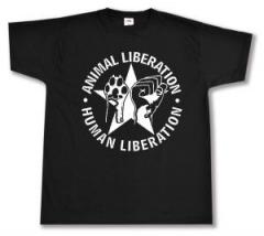 Zum T-Shirt "Animal Liberation - Human Liberation (mit Stern)" für 13,12 € gehen.