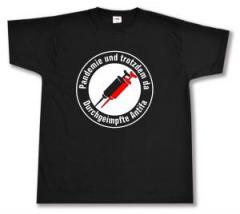Zum T-Shirt "Pandemie und trotzdem da - Durchgeimpfte Antifa" für 13,12 € gehen.