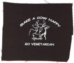 Zum Aufnäher "Make a Cow happy - Go Vegetarian" für 1,50 € gehen.