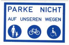Zum Aufkleber "Parke nicht auf unseren Wegen" für 1,00 € gehen.