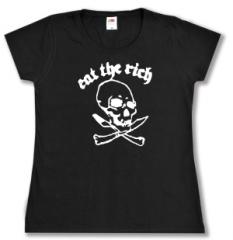 Zum tailliertes T-Shirt "Eat the rich (Totenkopf)" für 14,00 € gehen.