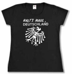 Zum tailliertes T-Shirt "Halt's Maul Deutschland (weiß)" für 14,00 € gehen.