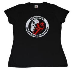 Zum tailliertes T-Shirt "Join your local antifa spraypaint crew" für 14,13 € gehen.