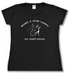Zum tailliertes T-Shirt "Make a Cow happy - Go Vegetarian" für 14,00 € gehen.