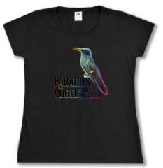 Zum tailliertes T-Shirt "Paradiesvögel statt Reichsadler" für 19,50 € gehen.
