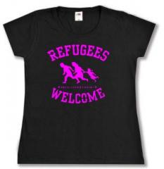Zum tailliertes T-Shirt "Refugees welcome (pink)" für 14,00 € gehen.