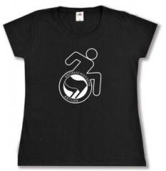 Zum tailliertes T-Shirt "RollifahrerIn Antifaschistische Aktion (schwarz/schwarz)" für 14,00 € gehen.