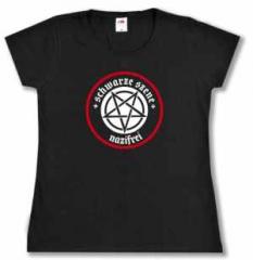 Zum tailliertes T-Shirt "Schwarze Szene Nazifrei - Weißes Pentagramm" für 14,62 € gehen.