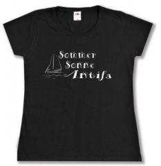 Zum tailliertes T-Shirt "Sommer Sonne Antifa" für 14,00 € gehen.