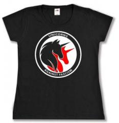 Zum tailliertes T-Shirt "Unicorns against fascism" für 14,00 € gehen.