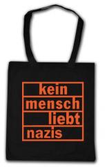 Zur Baumwoll-Tragetasche "kein mensch liebt nazis (orange)" für 5,00 € gehen.