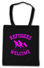 Zur Baumwoll-Tragetasche "Refugees welcome (pink)" für 5,00 € gehen.