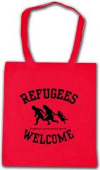 Zur Baumwoll-Tragetasche "Refugees welcome (rot)" für 8,00 € gehen.
