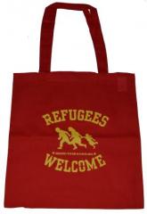 Zur Baumwoll-Tragetasche "Refugees welcome (rot, gelber Druck)" für 8,00 € gehen.