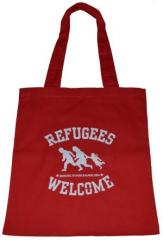 Zur Baumwoll-Tragetasche "Refugees welcome (rot, weißer Druck)" für 8,00 € gehen.