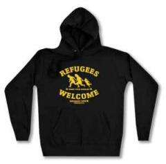 Zum taillierter Kapuzen-Pullover "Refugees welcome Linksjugend" für 30,00 € gehen.